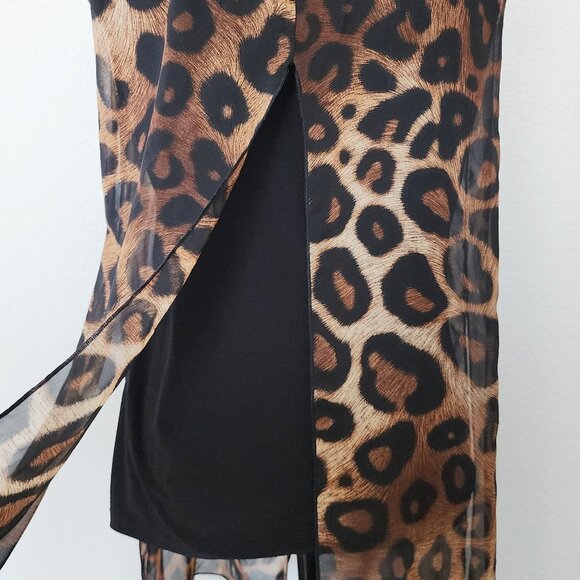 ADELE & MAY Leopard Cheetah Animal Print Top | Sheer Lined Flowy Blouse - Picture 5 of 9